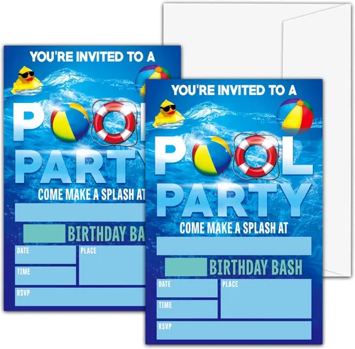 Vista 7 de Invitaciones de cumpleaños de playa A01 – Tarjetas de relleno para fiesta de cumpleaños número 13 para niños y niñas (20 invitaciones con 20 sobres)