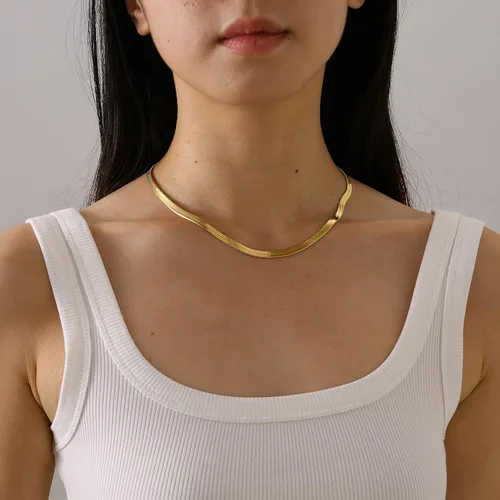 Vista 6 de Delicado collar de cadena para mujer, chapado en oro de 18 quilates, gargantilla de disco de moneda, collar simple de cadena trenzada con cuentas