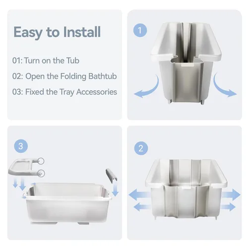 Vista 3 de Bañera de bebé plegable - Tina de baño de gran capacidad con termómetro y almohadilla suave Bañera portátil de viaje para recién nacidos e
