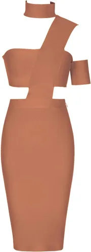 Vista 2 de UONBOX Vestido de vendaje ajustado para mujer, sexy, con corte halter y línea de busto