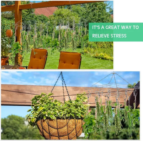 Vista 6 de Bokon 4 piezas de tendedero colgante para hierbas macramé con clip de acero inoxidable para secar hierbas, plantas de aire, especias, flores