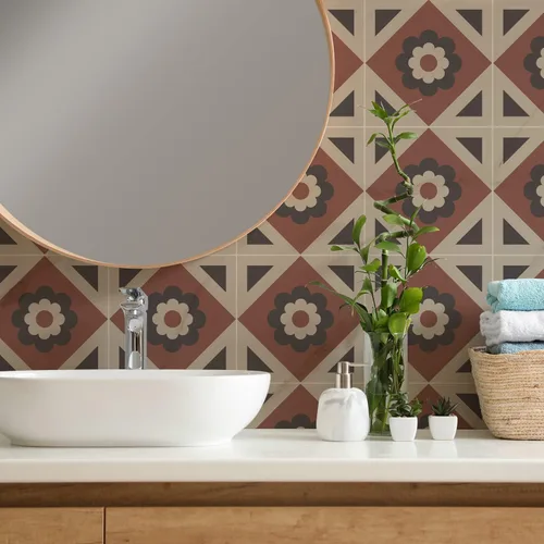 Vista 26 de Alwayspon 12 calcomanías de azulejos de pared retro florales mate para transferir, despegar y pegar, calcomanías de vinilo autoadhesivas