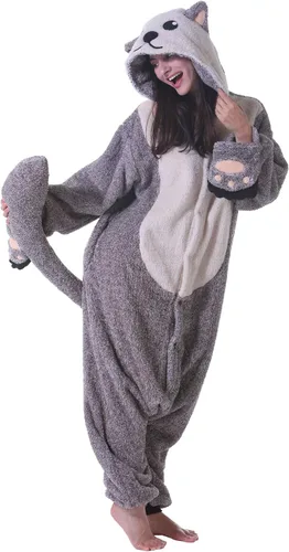 Vista 3 de DarkCom Pijama de una pieza de animal para mujer y hombre, disfraz de Halloween, ropa de dormir de Navidad