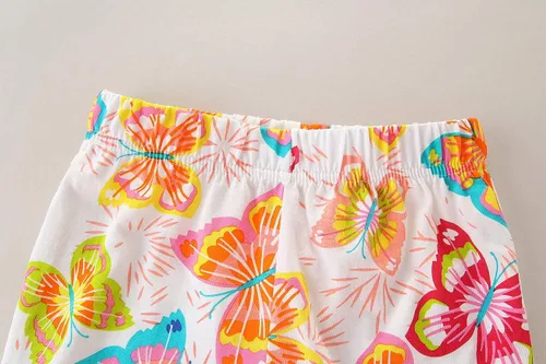 Vista 5 de Conjunto de ropa de verano para niña, 100% algodón, camisa y pantalones cortos, con apliques de dibujos animados 7#Butterfly