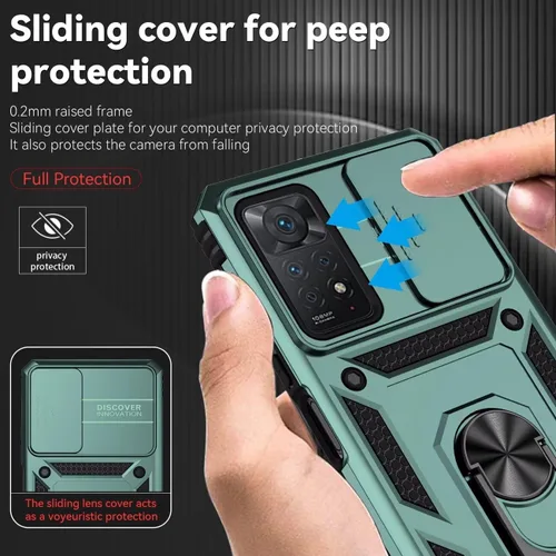 Vista 2 de Funda para Redmi Note 11 Pro 4G/5G/Redmi Note 11E Pro con protector de pantalla de vidrio templado y cubierta de cámara deslizante, soporte