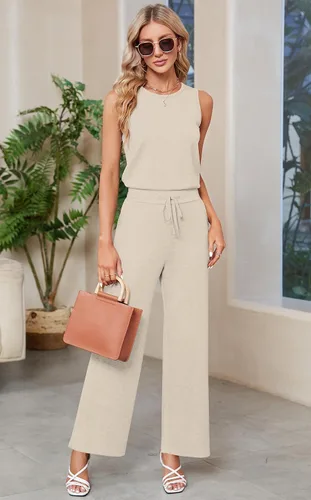 Vista 3 de Sarin Mathews Air Essentials - Enterizo para mujer, casual, pierna ancha, pantalones largos, sin mangas, con cinturón, con bolsillos
