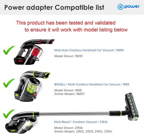 Vista 2 de T POWER Cargador de 28 V para aspiradora de coche de mano inalámbrica Bissell 19851 1985 1985T 2151A 21512 21513 2151C 2151V Serie Cable de carga Ac
