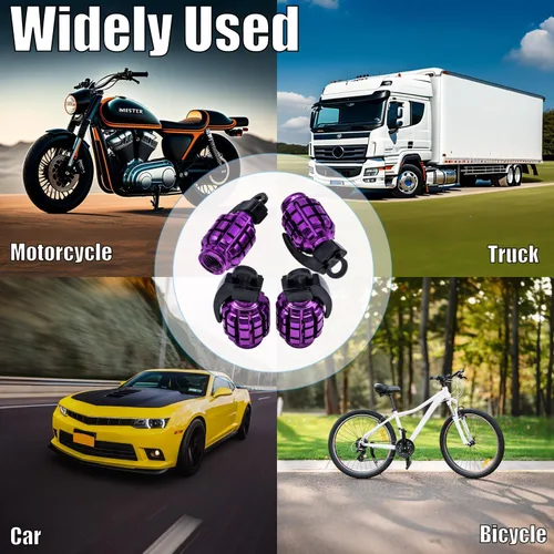 Vista 110 de 4 tapas de válvula de neumático de granada cromada, tapas de válvula de neumático de acero inoxidable para automóviles, camiones, SUV, motocicletas