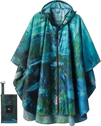 Vista 11 de SaphiRose Rain Poncho Jacket Coat Hooded for Adults with Pockets Gradiente Borgoña