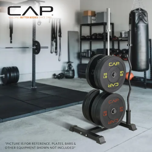 Vista 6 de CAP Olympic Bumper Plate Tree Rack with Barbell Holders, Heavy-Duty Weight Plate Storage Rack for Home Gym, Steel Olympic Plate Organizer Stand