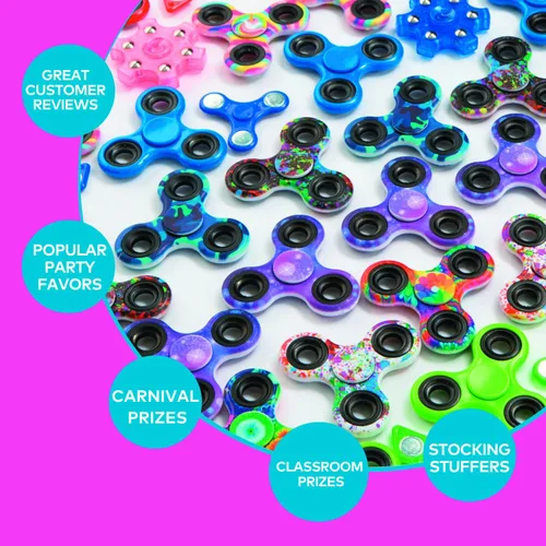 Vista 5 de Fun Express Juguetes para ansiedad a granel de 96 piezas Fidget Spinner Surtido – Recuerdos de fiesta para niños de 8 a 12 años, premios de aula