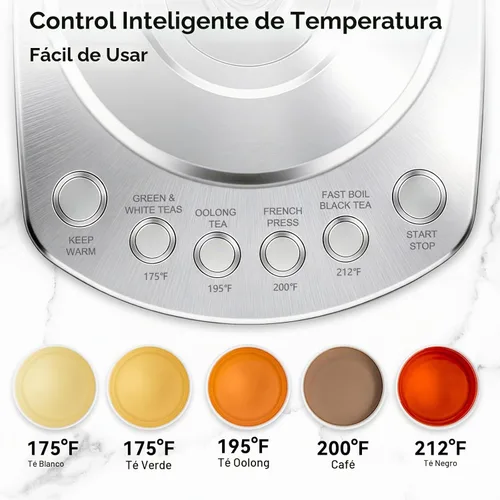 Vista 2 de Hervidor eléctrico con infusor de té, sin BPA, 1200 W, calor rápido, 1.5 L