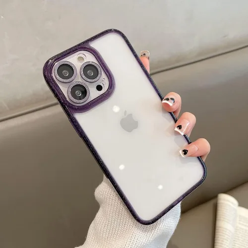 Vista 5 de Funda para iPhone 12 Pro Max con protector de lente de cámara brillante, lindo diamante brillante, parte trasera delgada y purpurina parachoques