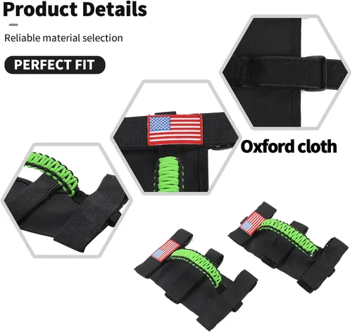 Vista 6 de Asas de agarre para Jeep Wrangler JK JL JT YJ TJ 1992-2023 Accesorios interiores (2 unidades, con patrón de bandera de Estados Unidos, Oxford) Verde