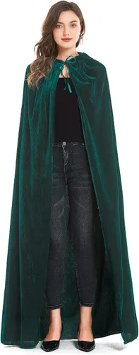 Vista 2 de Diffly Capa de terciopelo con capucha de 59 pulgadas, unisex, capa de Halloween para mago de bruja diablo, Halloween, Navidad, cosplay