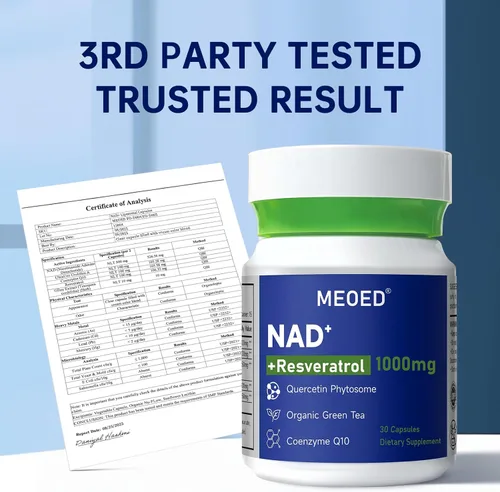 Vista 7 de NAD+ Suplemento de resveratrol de 1000 mg liposomal extra fuerte con resveratrol, CoQ10, quercetina y té verde orgánico para mujeres y hombres
