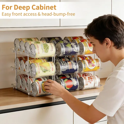 Vista 3 de LXLXXL Organizador de Latas para Despensa de 6 Niveles * 3 Organizador Automático Giratorio Transparente para Alimentos enlatados Organizador