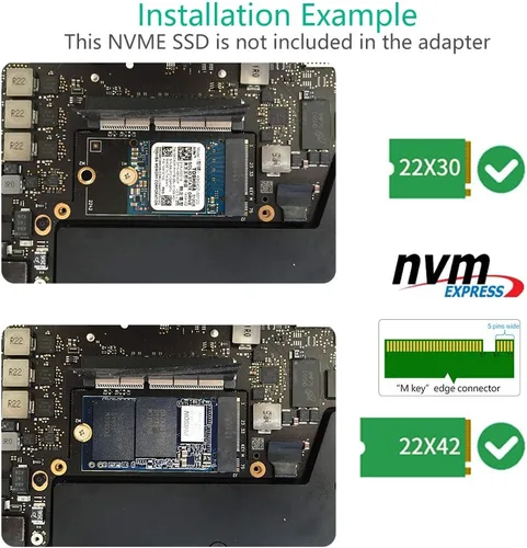 Vista 6 de HLT NGFF M.2 NVMe Key M 2230/2242 - Adaptador para MacBook A1708