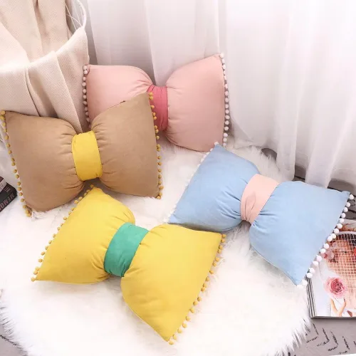Vista 5 de 14x20 Fundas de almohada decorativas con pompones y lazos de terciopelo para habitación, cama, sofá, sofá cama, azul x2