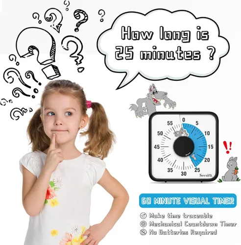 Vista 2 de Secura Home - Temporizador visual de 7.5 pulgadas, temporizador de cuenta atrás de 60 minutos extragrande para niños, herramienta mecánica de Azul