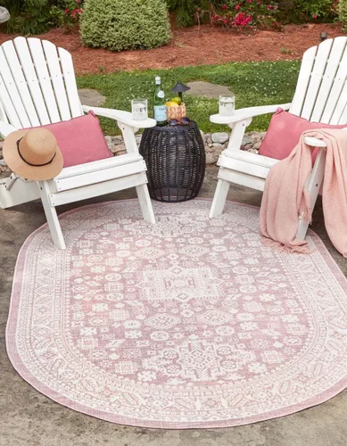 Vista 34 de Unique Loom Outdoor Aztec Collection Alfombra de área, Chalca (5 pies 3 pulgadas, octágono, aguamarina/marfil)