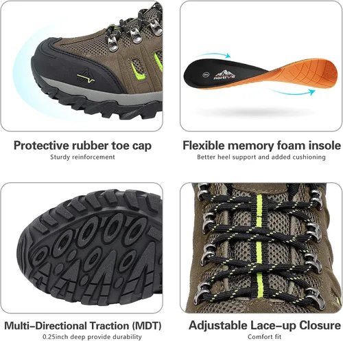 Vista 2 de NORTIV 8 Zapatos de senderismo impermeables para hombre, zapatos de senderismo de cuero para exteriores, senderismo, camping, caminata