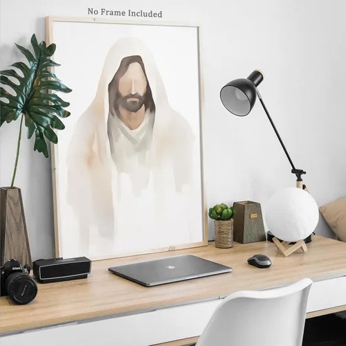 Vista 4 de Arte de pared de acuarela de Jesús, pintura en lienzo cristiano, imágenes de las Escrituras, decoración de pared, póster con versículos bíblicos