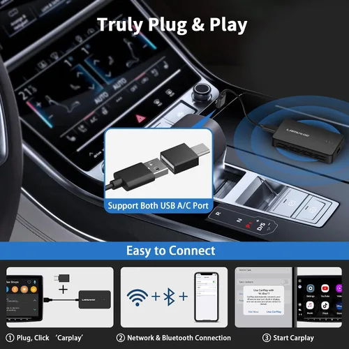 Vista 2 de 3 in 1 Wireless CarPlay Adapter Supports YouTube TikTok Hulu and More, Magic Box 3.0 Dongle with USB Drive Plug and Play, Android Auto Wireless