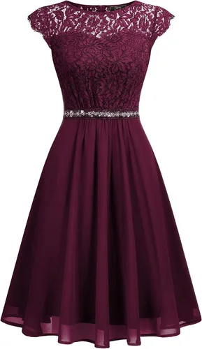 Vista 3 de MISSMAY Vestido de fiesta formal con cuentas de encaje floral elegante para mujer