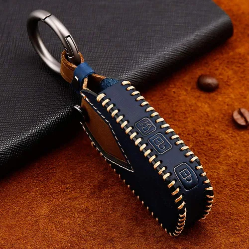 Vista 3 de ontto Funda de cuero con 3 botones para llavero de protección completa para Kia Ceed Cerato Optima, Azul