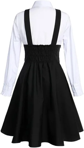 Vista 3 de Vestido Lolita negro para mujer, talla grande, línea A, cintura alta, conjunto de falda de anime, trajes de sirvienta, disfraz de Halloween y cosplay