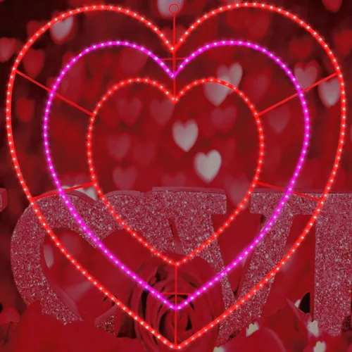 Vista 12 de Decoración de silueta de ventana de corazón rojo iluminado 50L para el día de San Valentín, corazón de luces de San Valentín Corazón rojo de 50 LED