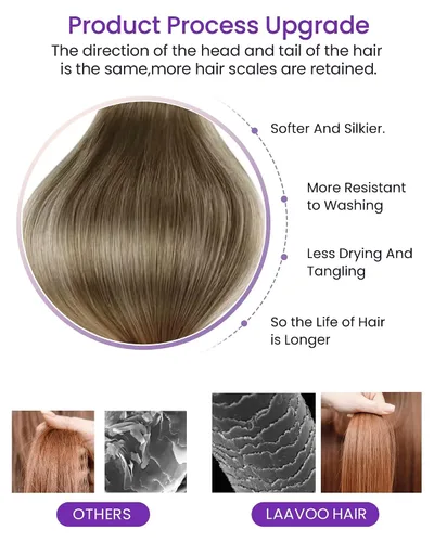 Vista 4 de LaaVoo - Extensiones de cabello humano con cinta adhesiva, color marrón a rubio ceniza, extensiones de cabello humano real, cintas en extensiones