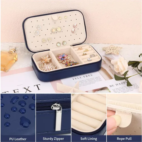 Vista 4 de DesignSter Joyero de viaje, estuche portátil de piel sintética, pequeñas cajas de joyería para regalos, organizador de joyas de viaje para mujeres