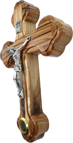 Vista 7 de Zuluf Cruz de pared de madera de 5.5 pulgadas con crucifijo de 14 estaciones y tierra de Jerusalén regalo cristiano de tierra santa de Israel CRS092