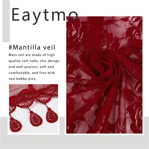 Vista 7 de Eaytmo Mass Veil - Bufanda latina de encaje para mujer, diseño de catedral, color rojo