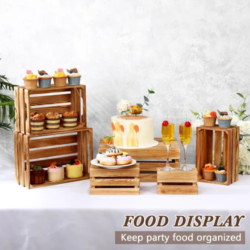 Vista 3 de CroBlissful 6 cajas decorativas de madera para exhibición de almacenamiento, cajas de anidación rústicas con asa, cajas de almacenamiento de madera