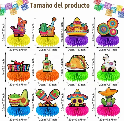 Vista 2 de Centro de mesa de panal de abeja de 12 piezas, decoración de mesa de fiesta del Cinco de Mayo, centro de mesa mexicano de 8 pulgadas