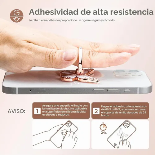 Vista 4 de Doflyesky Soporte de anillo de mariposa para teléfono celular, rotación de 360 grados, soporte de agarre de anillo de teléfono, soporte de dedo