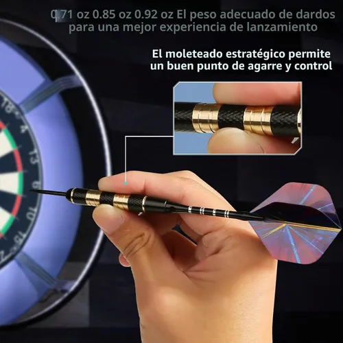 Vista 2 de LANNEY Juego de dardos de punta de metal, juego de dardos de punta de acero de 0.71 oz, 0.85 oz y 0.92 oz de dardos profesionales para dardos
