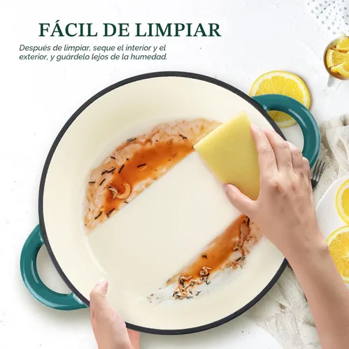 Vista 4 de Overmont - Horno holandés de hierro fundido esmaltado, de 4.5 QT, con tapa, libro de cocina (idioma español no garantizado) y agarraderas de verde