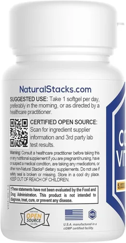 Vista 5 de NATURAL STACKS Suplemento de vitamina D de 5000 UI, con aceite de coco para una absorción óptima, píldoras de vitamina D para inmunidad