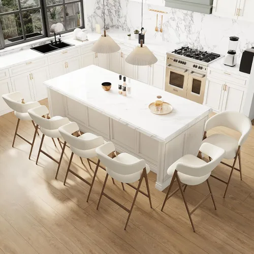Vista 10 de COLAMY Juego de 2 taburetes de bar de 26 pulgadas de altura de mostrador con respaldo, sillas de bar tapizadas modernas con patas de metal para Beige