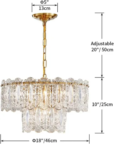 Vista 3 de AGV LIGHTING Elegante Lámpara de Araña de Cristal, Accesorio de Iluminación Moderno Vintage Colgante para Comedor, D18 x H10, Pantalla de 2 Niveles