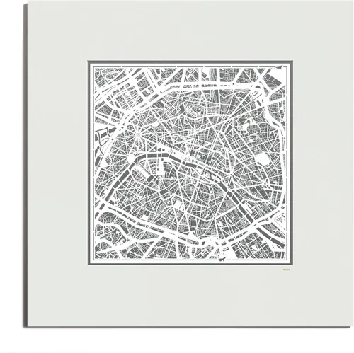 Vista 116 de O3 Design Studio Mapa de corte de papel de París, color negro mate, 20 x 20 pulgadas, arte en papel