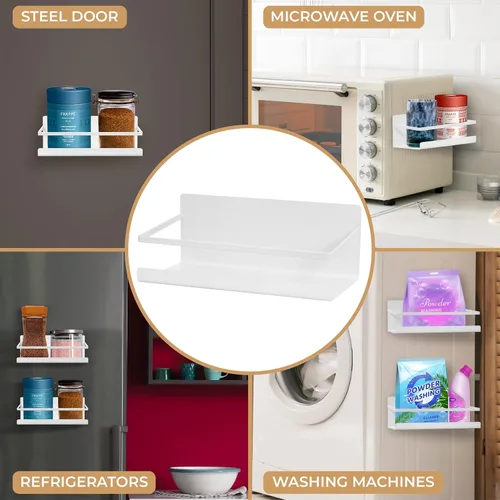 Vista 3 de NHZ Estante magnético para especias, refrigerador magnético para especias, estante magnético, estantes metálicos para refrigerador con imanes extra