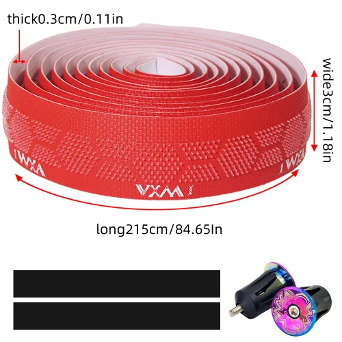 Vista 2 de VXM Bike Handlebar Tape,3D Silicone Particles Road Bicycle Bar Tape + Rainbow Steel Plugs,EVA Cycling Handle Grip Wrap-2 Rolls (red)