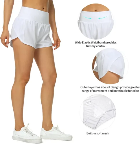 Vista 5 de Haowind Pantalones cortos para correr para mujer con bolsillos, cintura alta, pantalones deportivos atléticos, de secado rápido, pantalones cortos
