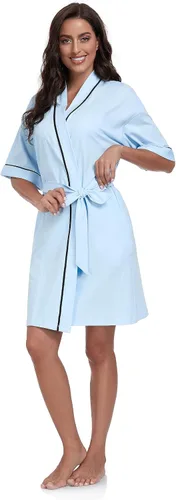 Vista 32 de COLORFULLEAF Bata de baño de manga corta para mujer, 100% algodón, longitud hasta la rodilla, con bolsillos