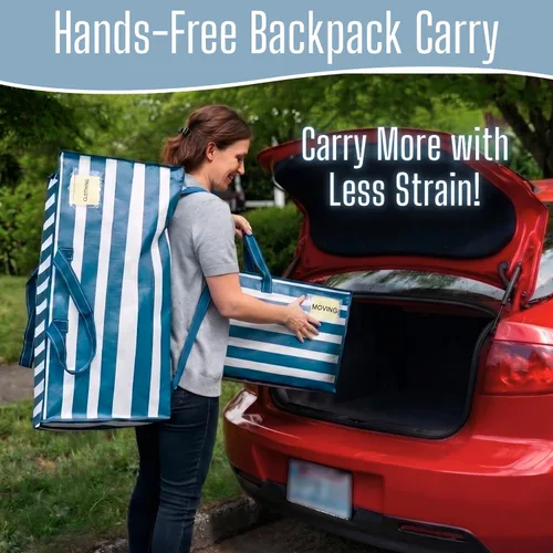 Vista 50 de VENO Paquete de 6 bolsas de mudanza resistentes con correas de mochila, cremalleras y asas, bolsas de embalaje extragrandes para artículos